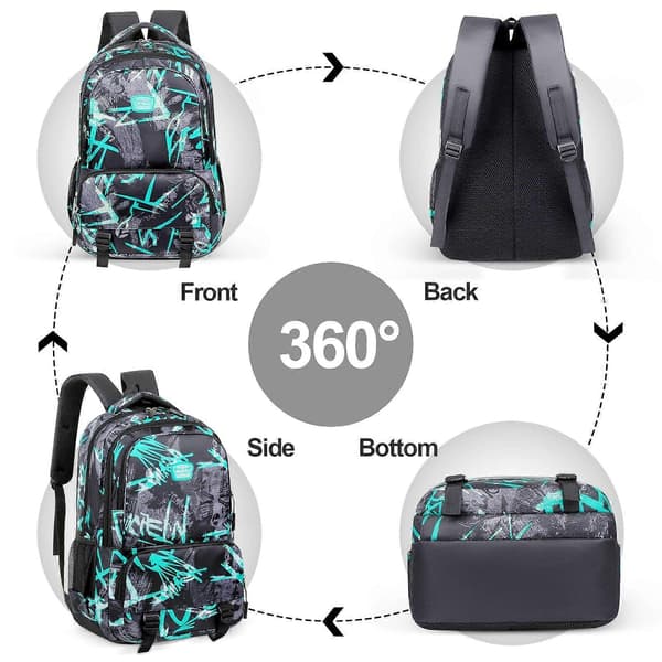 School Backpack for Students, Boys' School Backpack, Camouflage Backpack, School, Travel, Outdoor Backpack, Multiple Pockets, Large Capacity, Green