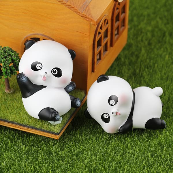 Panda-rulle mini-pynt i harpiks, søde og nuttede tegneseriefigurer til bil
