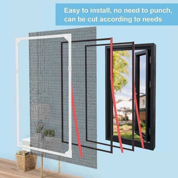 Magnetisk vinduesnet, klippbart vaskbart insektnet i polyester til alle vinduestyper, 130 x 150 cm