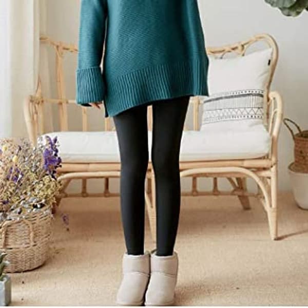 Vintertermiske tights med høj talje og elasticitet, uigennemsigtige, sorte KLB