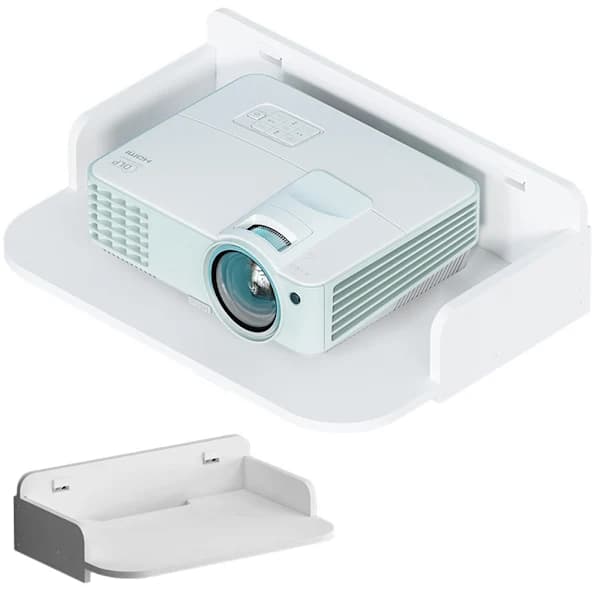 Wall-mounted projector shelf with cable hole, matte white storage shelf for living room 24 x 19 cm