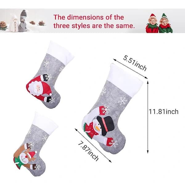 Julstrumpor 3-pack Julstrumpor Presentpåse Med LED-Ljus Tomte Snögubbe Ren