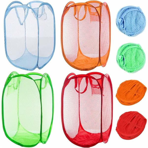 4-pack hopfällbara tvättkorgar i nät för sovrum, barnrum, studentboende och resor