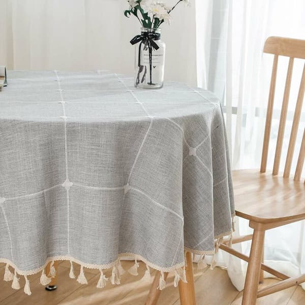 59 tommer rustik dug til udendørs rynkefri runde borde til broderede duge (brunt gitter)