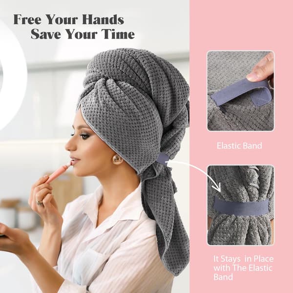 Stor Hårhåndklæde til Kvinder Hurtigtørrende Turban med Elastisk Fuld Dækning Absorberende Hurtigtørrende til Langt Tykt Krøllet Hår