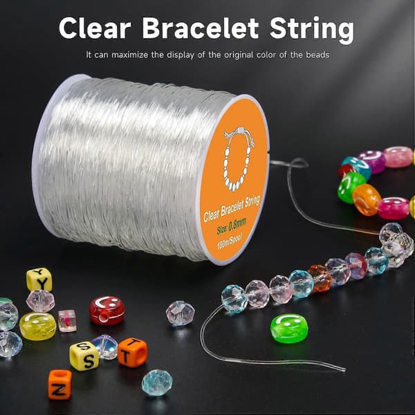 Elastisk tråd til armbånd, 2 ruller 0,5 mm, 0,8 mm elastisk tråd til armbånd til DIY smykkefremstilling, halskæder, armbånd, håndværk (100 m/spole)