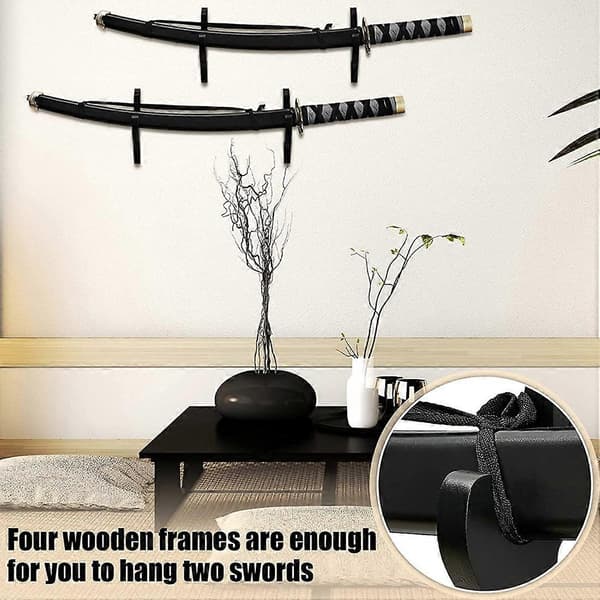 4 Sets Sword Wall Mount Adjustable Sword Holder Wood Martial Arts Stand Samurai Wall Mount Display Accessories Black Svart