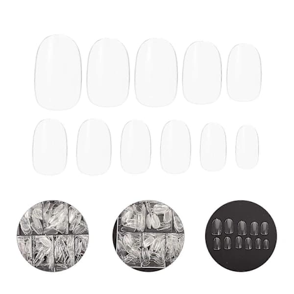 1 Box of False Nails, Transparent, Full Cover, Square, Short, Press-on Nails