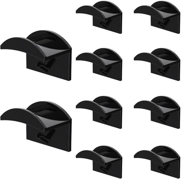 10 Pieces - Hat Hooks - Wall Mounted Hat Racks - Baseball Cap Wall Mounts - Easy Installation - No Drilling - Cap Holders - Black