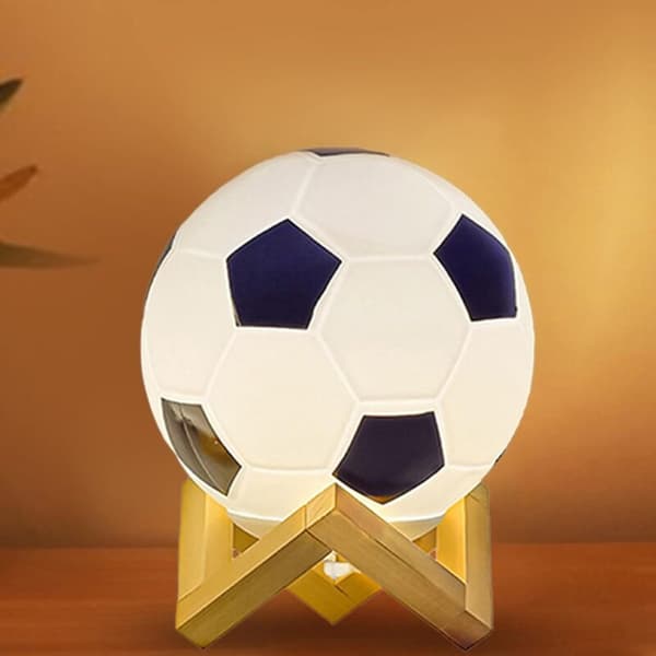3D Football Lamp, Adjustable Brightness LED Night Light, USB Powered, Warm Light, Small Table Lamp, Solid Wood Base for Bedside Decoration, Hollow Base