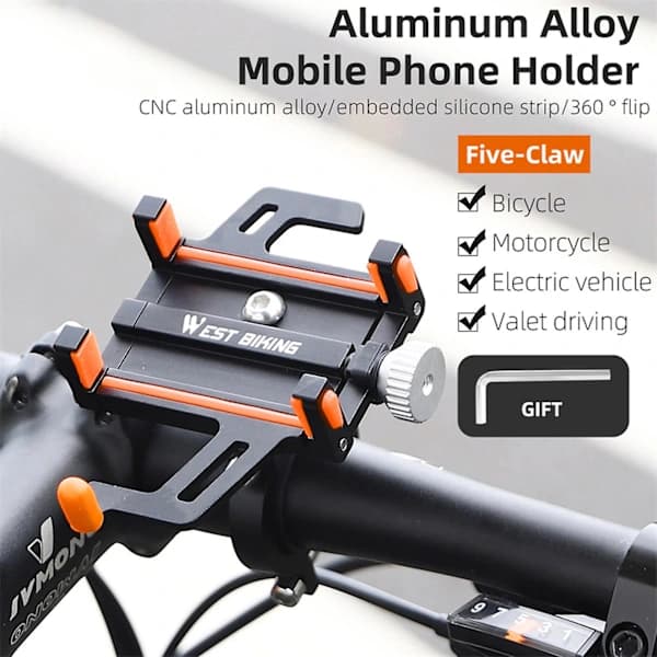 Mobiltelefonholder til Cykel, Navigation, Beslag, Styr, Aluminiumslegering