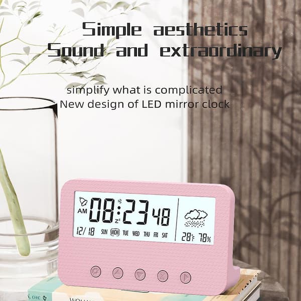 LED elektronisk väckarklocka Enkel klocka Student Barn Sängbordsklocka Vit rosa pink