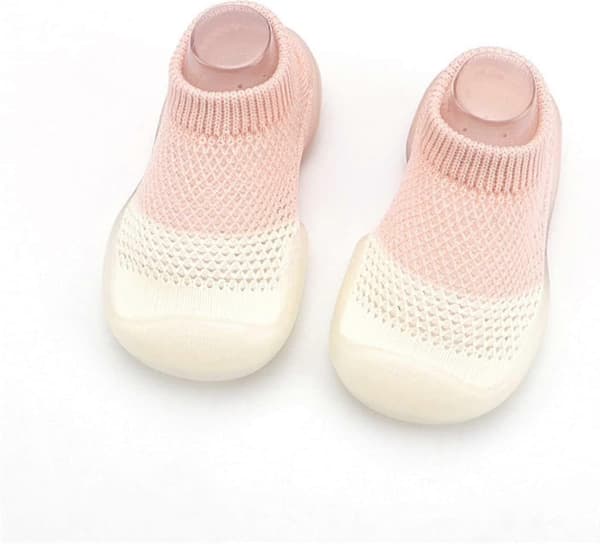 Babysko 0-4 år Baby Første-gangs Sko Drenge Piger Bløde Søde Blandede Farver Elastisk Net Åndbare Sko (6-12 måneder) (rosa) (2 stk/par)