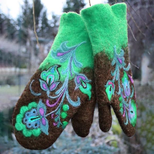 Vinterhandsker til kvinder, julegave, modehandsker med broderede blomster, N (rød)