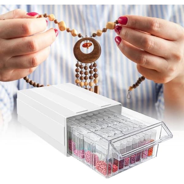 Removable Storage Box 1 Layer Storage Container for Diamond Painting Accessories Crystal Beads Organizer, 35 Square Compartments