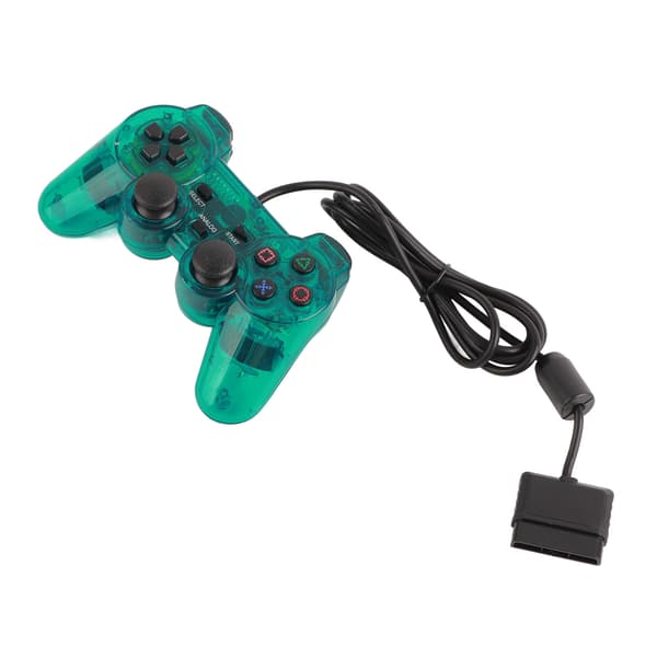 for PS2 Wired Game Controller Comfortable Grip Durable Dual Vibration Wired Transparent Gamepad Green