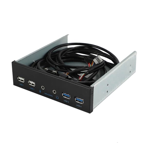 5,25 tommers intern frontpanel USB-hub for stasjonær PC, 2 porter USB 3.0 og 2 porter USB 2.0 med HD