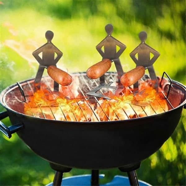4 stk Sjove Grilltilbehør Pølsestativ Holder Bærbart Grillstativ Rustfrit Stål