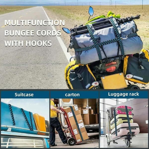 Flade elastiske spændebånd med kroge 2M, justerbar elastisk bungee-rem med metalkrog, elastisk reb til bagage, bred elastisk flytterem til cykel