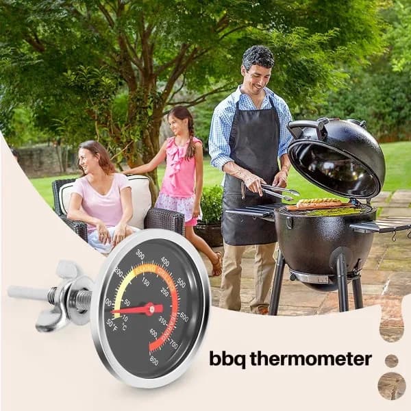 Grilltemperaturmåler Sæt med 2 Metal BBQ Røgtermometer til Kulgrill, Pizzaovn Sølv