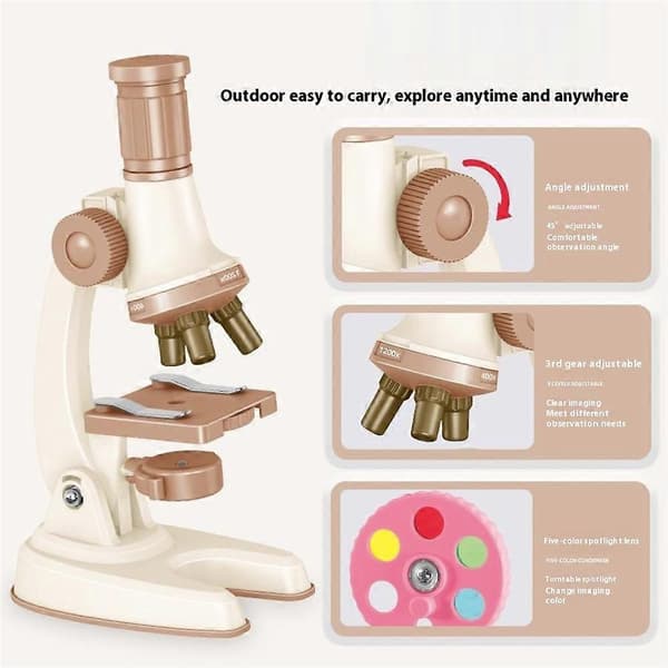 C2502U Microscope Set for Kids 1200x Magnification Educational Science Toy STEM Learning Optical Kit for Biological Experiments