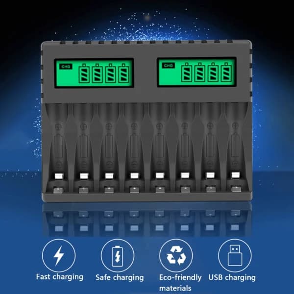 Batterilader med LCD-skjerm, intelligent for lading av AA/AAA NiCd NiMh-batterier, lader for aa aaa