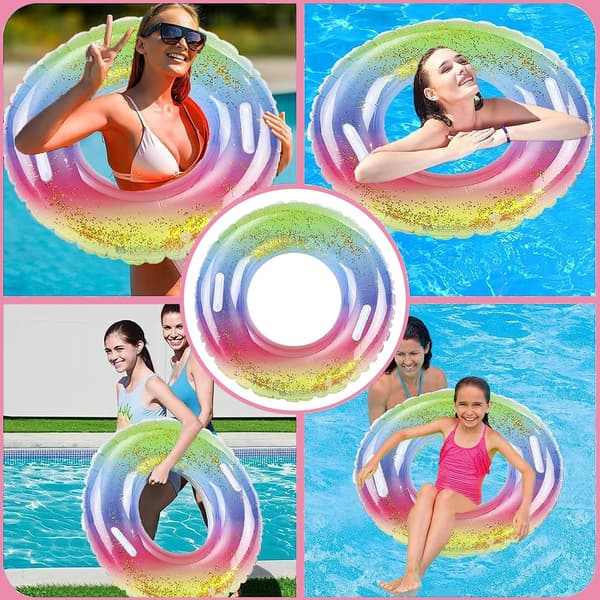 Oppustelig Badering, Glitrende Regnbue Oppustelig Bøje, Badering til Voksne, Flydende Badering, Baderinge til Sommerpoolparty 90CM