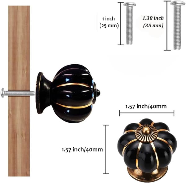 Keramiske Græskarknopper til Skabe, Køkken/Kommode/Skab/Garderobe (Sort, 4 Stk)