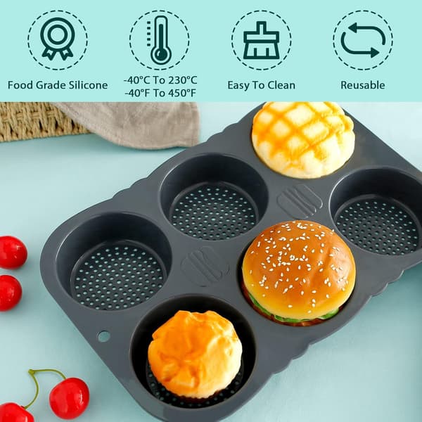 Silikonform for brød, 6-hulls non-stick sjokoladekakeform for hamburgere