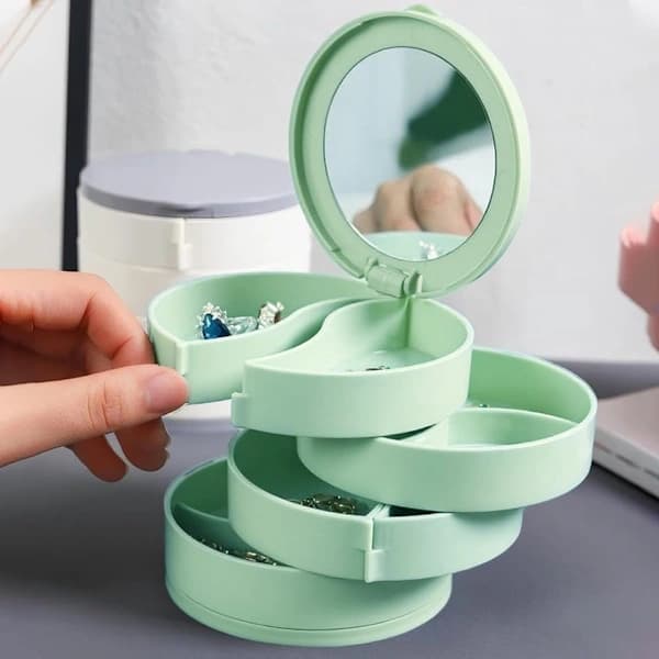 Smykkeskrin Roterbart Vikbart Flerskiktsförvaring för Örhängen Dammtätt Kompakt Elegant Grönsaksdesign