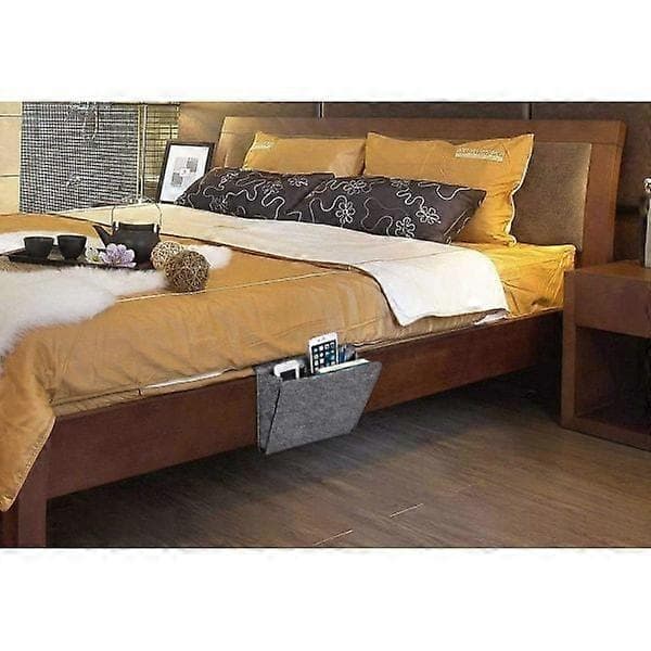 Thicker Bedside Caddy for Storage, Felt Bed Tray Home Sofa Desk Bed Tray Storage Organizer with 2 Small Pockets (Grey with Holes)