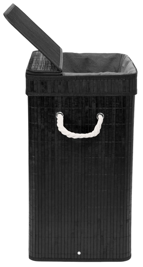 Bambu tvättkorg med lock, 80L, svart 1800