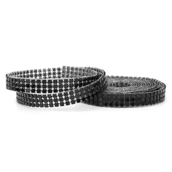1,5 m 3 rækker aluminiumsnet rhinstensbånd sy strass-trim tøjtilbehør (sort)
