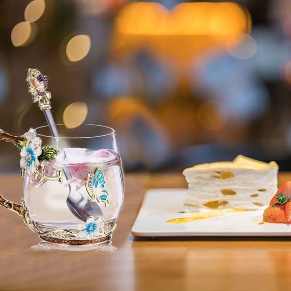 320 ml mugs, handmade glass coffee cups with spoons,