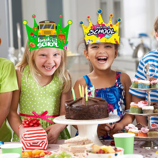 24 stk første skoledag festpapirhattkroner for barn KLB