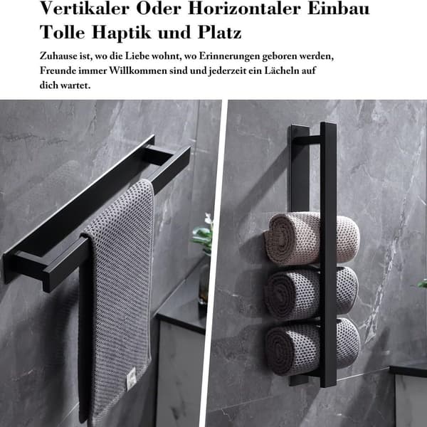 Håndklædeholder Sort - Vægmonteret Håndklædeholder i Rustfrit Stål (40cm)