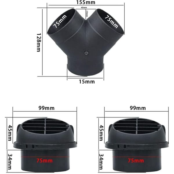 Bilvarmeslange 75 mm. tilbehør til dieselvarmer. Y-slangesæt. bilvarmer. tilbehør til ekstravarmer