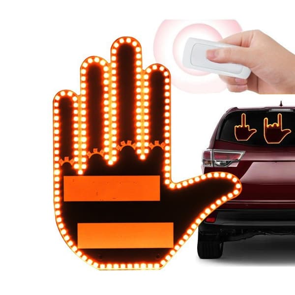 Funny Hand Gesture Lights - Funny LED Rear Window License Plate Lights with Remote Control, Finger LED Light for Car. Model B
