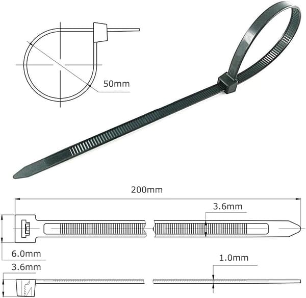 500-pak 200 mm x 3,6 mm sorte Beeway 8-tommers premium kabelbindere, stærke nylon kabelbindere