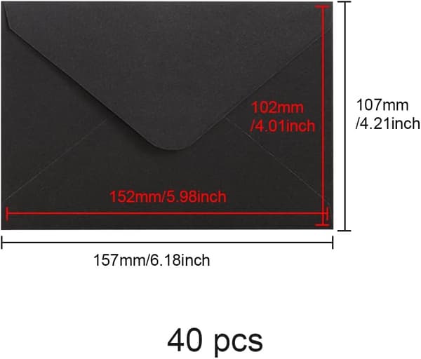 40-pack 15 * 10 cm klassiska kuvert med flik, kuvert för smådelar, för present (kort ingår ej) svart