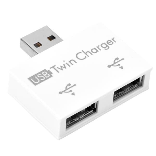 USB2.0 han til 2-ports USB dobbelt oplader splitter adapter konverter hub (hvid)