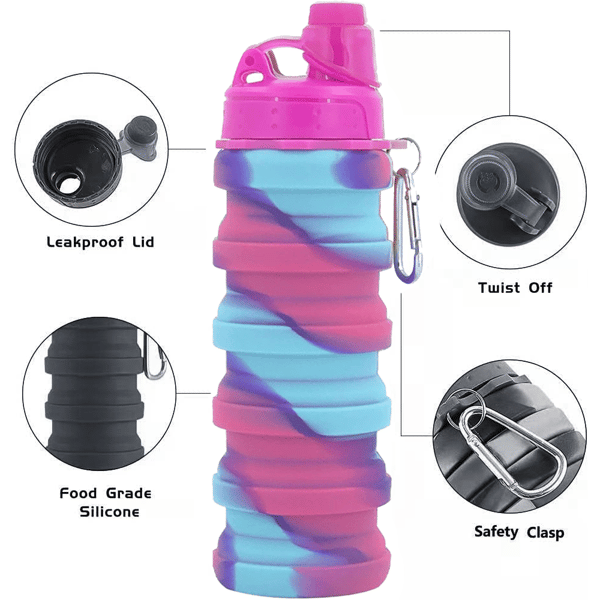 Sammenfoldelig Sportsvandflaske til Børn, Studerende, Genanvendelige Silikone Sammenfoldelige Vandflasker