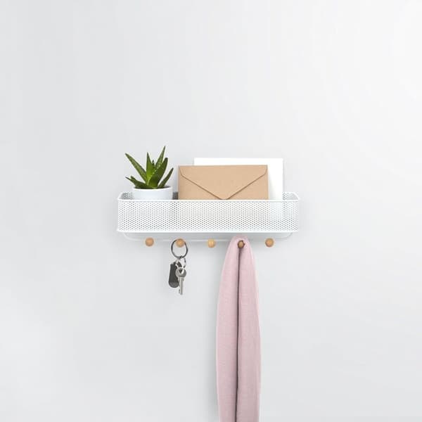 Estique Key Board with Multifunctional Mail Holder Wall Organizer with 5 Hooks, White