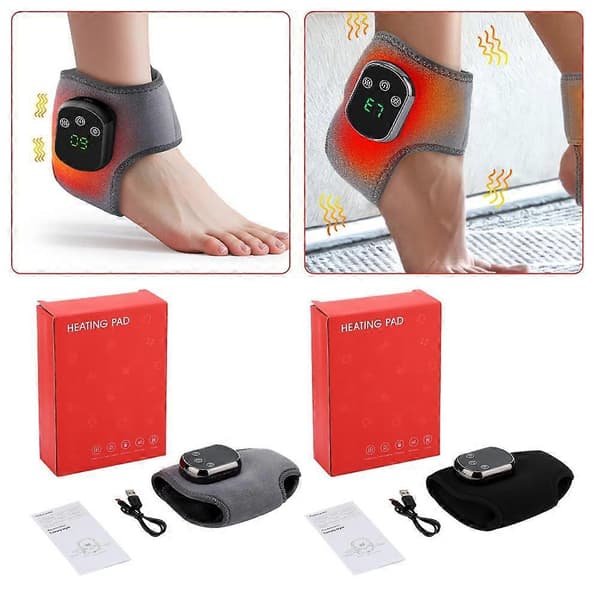 Elektrisk fod- og ankelmassageapparat med varme, vibration og luftkompression til smertelindring Grå Grey