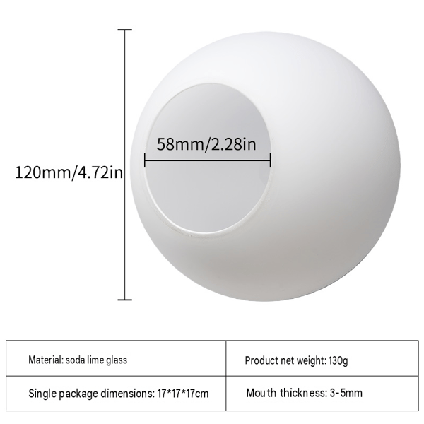 Mat hvid glaskuppel lampeskærm erstatning rund dækning 12cm one-size 12cm One-size 12cm One-size
