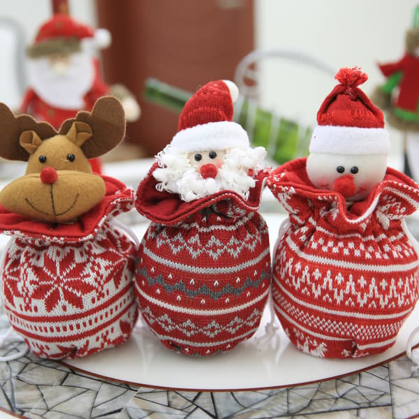 Kreativ juledekorativ gavepose Børnestrikket æblepose Slikkagepose Julegavepose