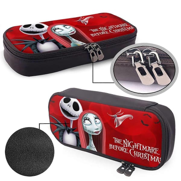 r331 The Nightmare Before Christmas Pencil Case Durable Leather Pencil Case with Zipper & Compartments x331