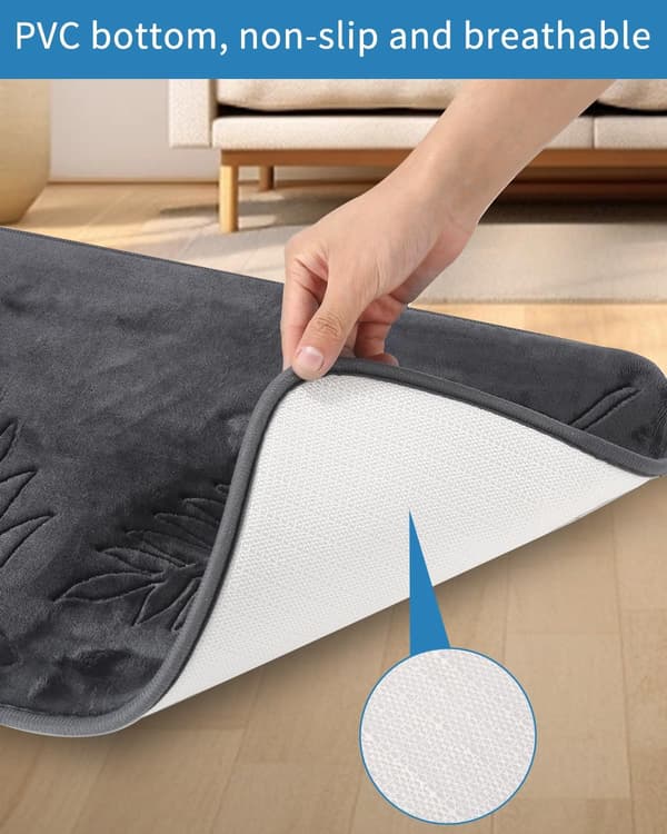 Memory Foam Bathroom Mat, 40 x 60 cm Non-Slip Bath Mat, Thick Bathroom Mat, Absorbent Shower Mat