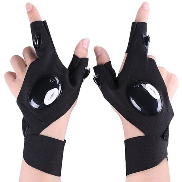 Handsker med integrerede LED-lommelygter, et par