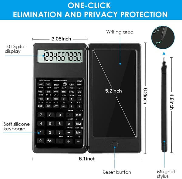 Scientific Calculator for High School, 10-Digit Digital with Eraser